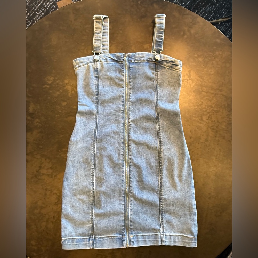 Forever 21 Light Blue Denim Front Zipper Dress size Small